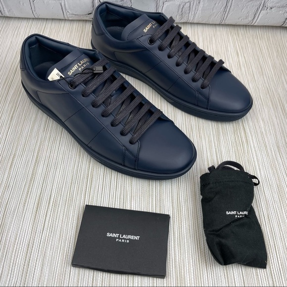 NEW Saint Laurent SL01 Classic Court Low-Top Sneakers in Navy Leather Size 39 - Picture 2 of 14